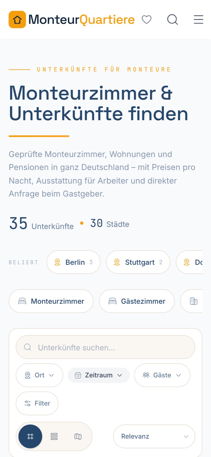 Unterkunftssuche auf dem Smartphone
